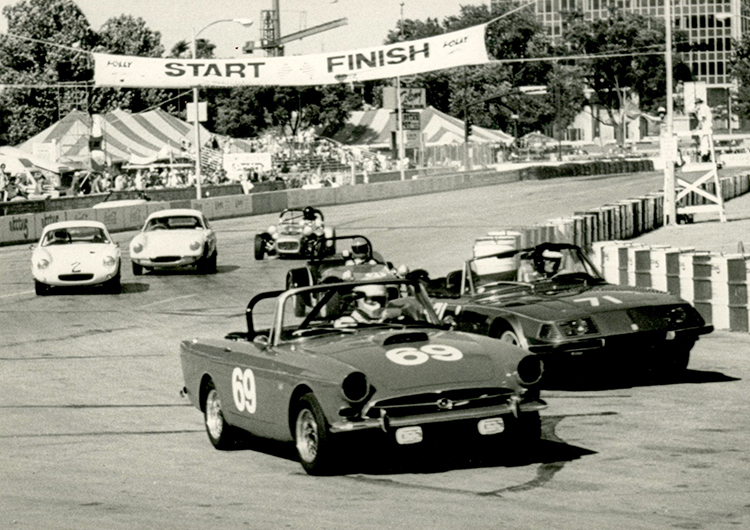 Cars cross the finish line at the Folly Classic Vintage Grand Prix, July 1984.