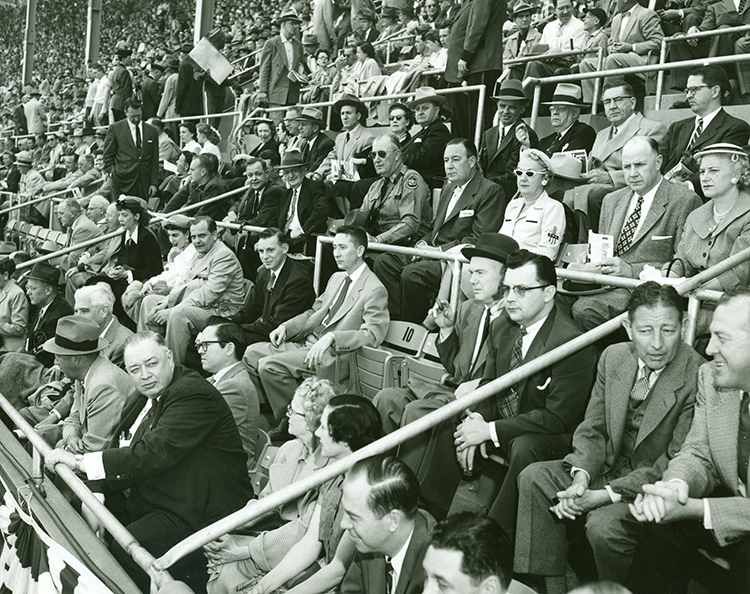 Mayor H. Roe Bartle in the stands at Municipal Stadium.