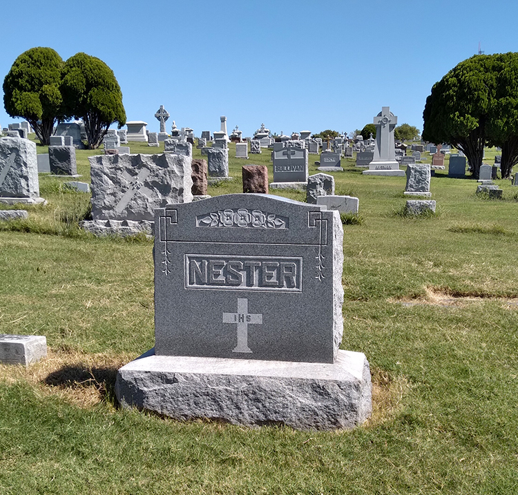 Nester family headstone at Mount St. Mary’s Cemetery. BARBARA WALSH