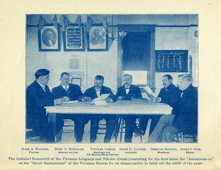 First meeting of the Virtuana Judisari Kommittii headed by Aleshi. From Nashinal Teble of the Unitet States, 1910.