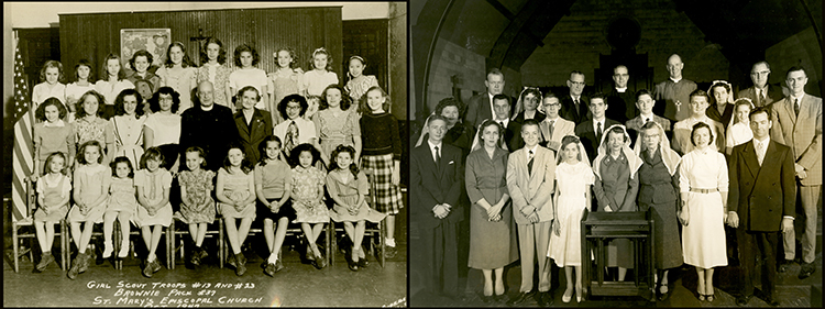 A Girl Scouts meeting at St. Mary’s (left) and a confirmation class at St. George’s (right).