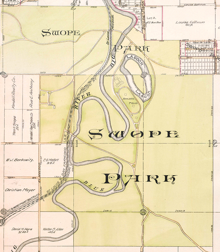 An illustration showing the extent of the Swope land donation.